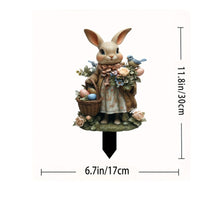 Easter Bunny Planter Acrylic Yard Stake Rabbit Basket Egg Flower Waterproof Sign Decorative Ornament Suitable for Outdoor Garden Home Setting