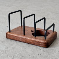 Wooden Cutting Board Stand Multi-functional Vintage Style Dark Brown Holds 3 Pieces With Draining Kitchen Storage