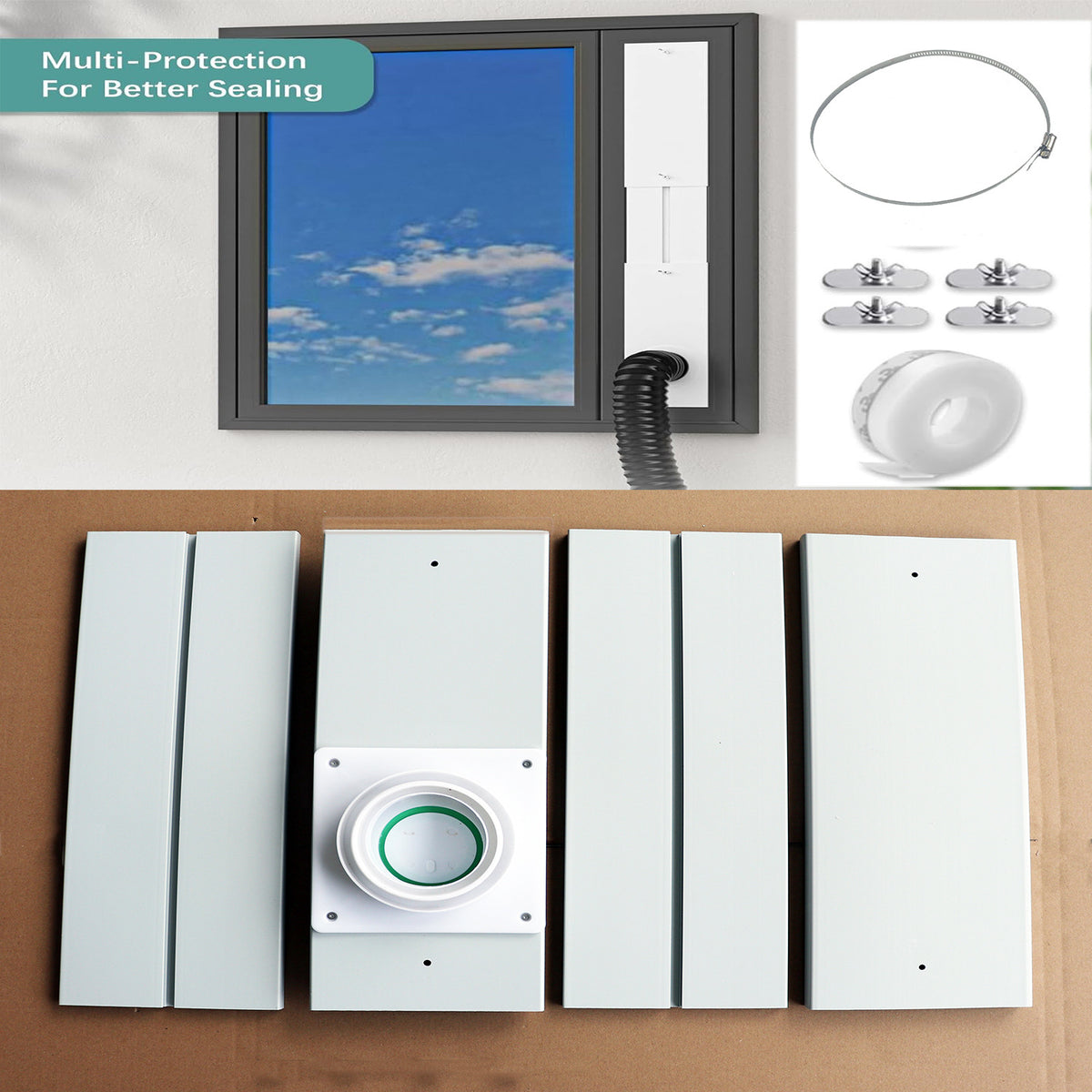 Dryer Vent Window Vent Kit with 4-Inch Duct Connector, 6 Panels with Backdraft Damper