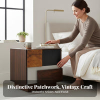 Patchwork Front Cabinet Distressed Finish Bedside Table Minimalist Form
