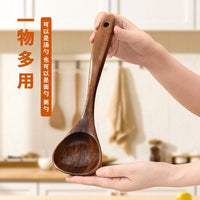 Japanese Style Thickened Large Head Spoon Household Wooden Spoon for Soup Hot Pot Acacia Wood Long Handle Turtle Shell Soup Spoon Custom LOGO