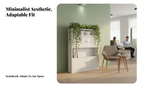 Multifunctional Design Away Ice Divider with Planter Large Capacity Away Ice Cabinet with Doors and Shelves Long-Lasting Storage Furniture Silent Hinges for Professionals, Business Owners, Homeowners, Workspace, Study Room, Library, Balcony