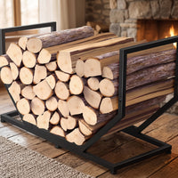 Metal Firewood Storage Rack Sturdy Log Storage Rack Compact Floor-Standing Log Holder Rectangular for Fireplace