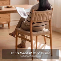 Woven Rear Side Chair Sturdy Wood Frame Household Furniture Vintage Design Ergonomic Rearrest for Homeowners, Families