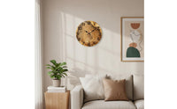 Wood Grain Wall Clock Natural Texture Rustic Round Clock for Living Room, Office