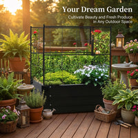 Outdoor Raised Garden Bed with Trellis, Galvanized Metal Planter Box for Vegetables Herbs Flowers