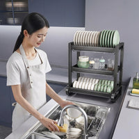 Utensil Holder with Knife Holder and Chopstick Holder, 304 Stainless Steel Draining Rack, Modern Kitchen Counter Floor Standing Organizer Unit