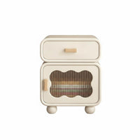 2-Tier Rounded Corner Storage Unit Creamy Design Nightstand Versatile Use