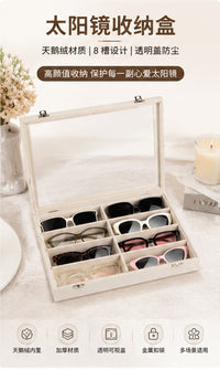 Two-Row Eight-Compartment Velvet Sunglasses Display Box for All Eyewear Storage