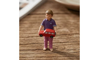 Miniature Child with Toy Car Hand-Painted Standing Boy Figure Tiny Figurine for Hobbyists, Collectors