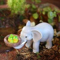 Elephant and Bird Figurine Cute Elephant Garden Figurine Hand-Painted Look