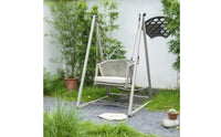 Woven Hanging Swing Chair with Stand Padded Basket Swing with Cushion Sturdy Freestanding Swing Chair Long-Lasting for Backyard