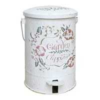 Embossed Floral Weathered Patina Foot Pedal Trash Can Outdoor Metal Garbage Bin