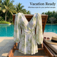 Swimsuit for Girls and Plus Size Women with Floral Long Sleeves, One-Piece Monokini with Padded Support for Water Sports