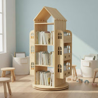 Wooden Rotating Bookshelf Solid Wood Round Revolving Bookcase for Preschoolers