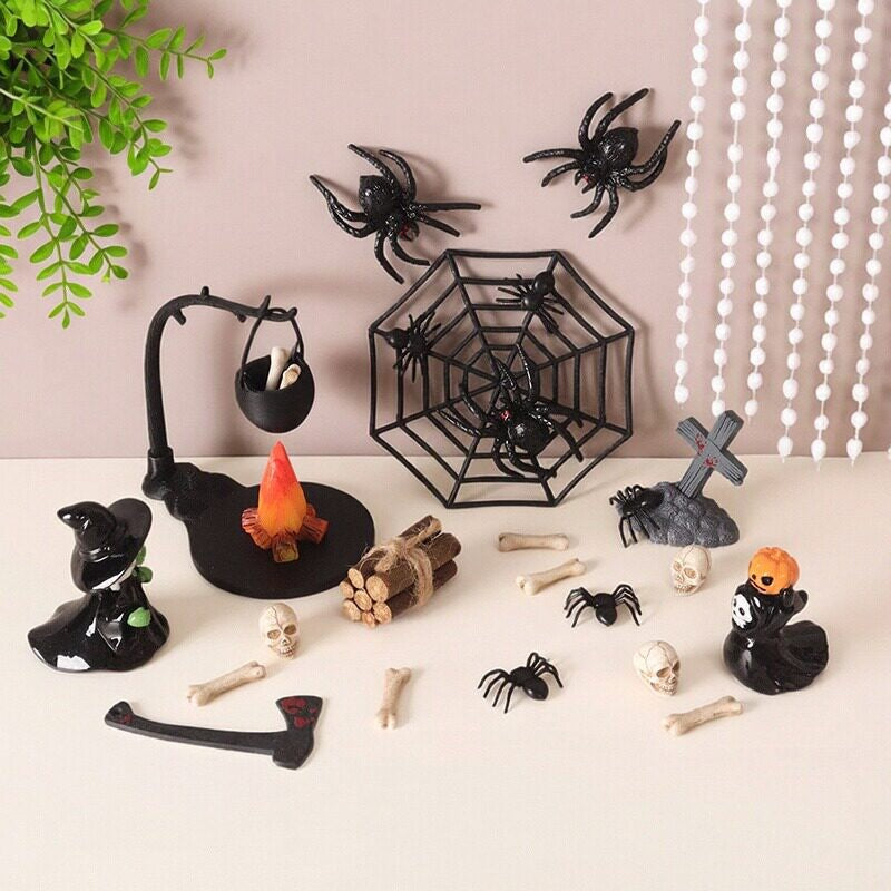Halloween Ghost Pumpkin Skull Witch Spider Flame Hanging Pot Holiday Decoration
