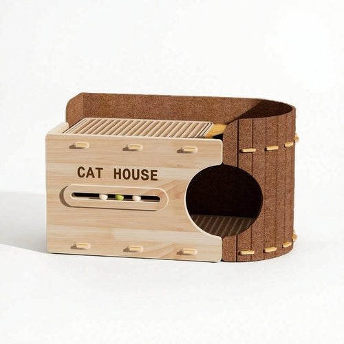 Cat House with Scratcher Scratch-Friendly Playhouse Box Compact for Living Room