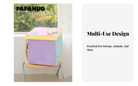 Collapsible Art-Themed Storage Cube Convenient Handles Textile Bin for Classroom
