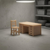 Rectangular Top Mini Desk and Chair Slatted Back Wood Desk Chair Set Plain Finish Home Furniture Storage Drawers
