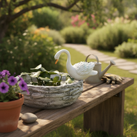 Swan Garden Sculpture Planter Textured Swan-Shaped Planter Hand-Painted Home Decor for Courtyard