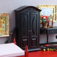 1:12娃娃屋DOLLHOUSE迷你家具黑色纯手工雕花迷你柜子微场景衣柜