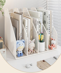 Desktop File Organizer Rack with Dividers, Simple Vertical Bookshelf for Office and Home