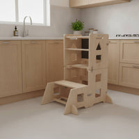 Toddler Platform Foldable Helper Platform Kids Kitchen Step Stool Wooden Step Stool with Safety Rails Natural Finish