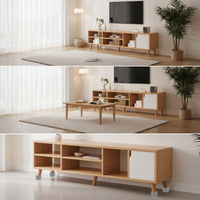 TV Cabinet Northern European TV Console with Door Wooden Media Console for Living Room, Small Apartment