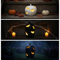Pumpkin with Flying Mammal Shape Cutout Hollowed-out Halloween Pumpkin Carved Jack-Pumpkin Lantern Cutouts for Porch, Mantel, Entryway