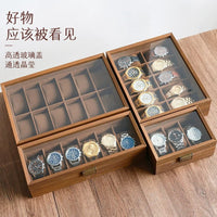 Premium Watch Storage Box with Walnut Wood Grain and Glass Lid