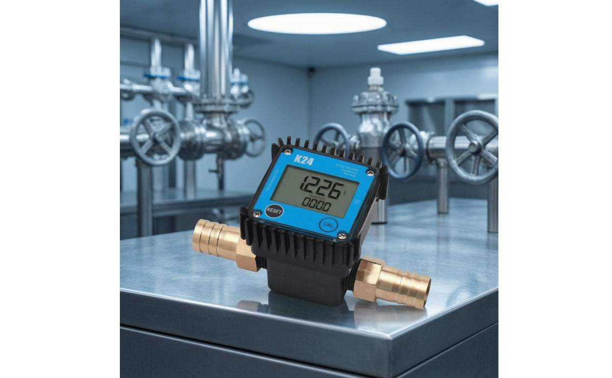 Compact Fluid Meter with LCD Display Accurate Digital Fluid Meter Exact Long-Lasting for Technicians, Operators, Fluid Handling, Test Benches, Workshops