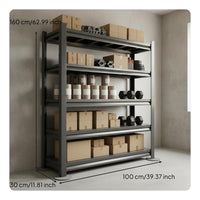 1 Piece Heavy Duty Steel Shelf Five Tier Storage Shelving Unit Freestanding Utility Rack Durable Carbon Steel Adjustable Suitable for Warehouse Garage Kitchen Home Organization
