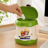Desk Trash Bin, Mini, Sanitary Box, Food Waste, Trash Bin, With Lid, One-touch Open/Close, Office, For Desk, PP, Green White, 210g