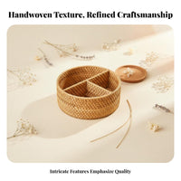 Multi-Compartment Woven Basket Rustic appeal Partitioned Tote with Handle