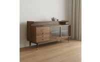 Sturdy Build Black Walnut Sideboard Adjustable Shelves Buffet Cabinet Spacious Top Walnut Storage Cabinet S-Shaped Curve Design for Entryway
