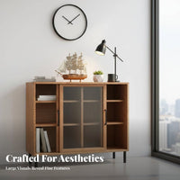 Nordic Design Fluted Glass Door Cabinet Modern design Sideboard Multi-Functional Storage Furniture for Homeowners, Apartment Dwellers, Families, Dining Room, Entryway, Home Office, Kitchen