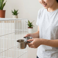 Stainless Avian Cup and Cage Feeder, Single Avian Feeder Food Cup for Water, Parrot Budgie Cockatiel Feeder with Fastener, No Perch Included