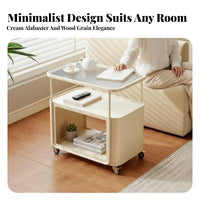 Space-Saving Rolling C-Shaped Stand with casters Side Table Multi-Functional Indoor Furniture dual-level Storage for Apartment Dwellers, Remote Workers, Living Room, Next to Sofa, Small Spaces, Beside Bed