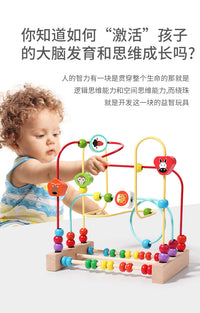 木制儿童早教益智玩具形状海洋水果动物绕珠四色走位互动玩具