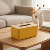 Tissue Box with Wood Lid for Modern Bedroom Decor, Rectangular Tissue Box Holder and Napkin Holder, Durable Polypropylene Body for Home Office