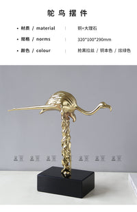 复古新中式高档铜鸵鸟摆件样板间售楼处别墅入户玄关酒柜软装搭配