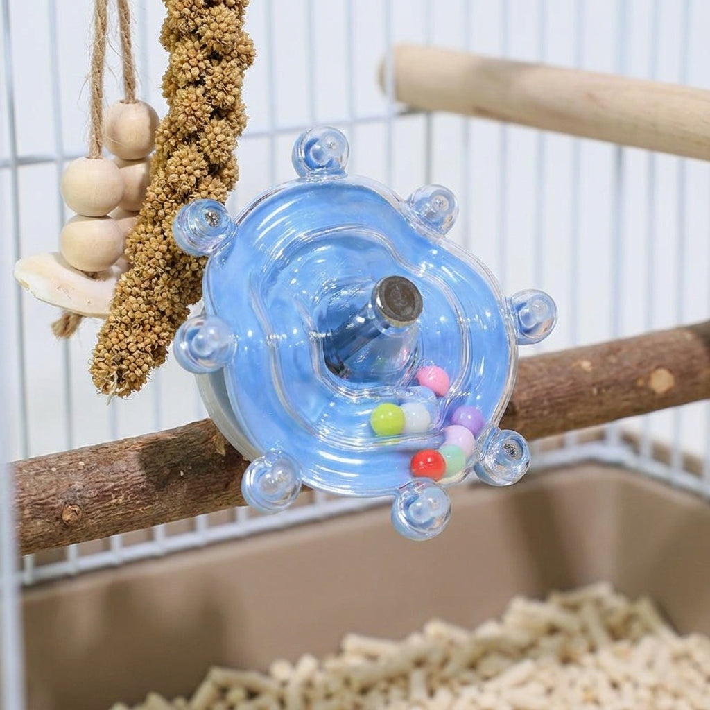 Rotating Disc Toy, Rotating Wheel with Internal Beads and Suction Cup, Parrot Toy for Parakeet, Budgie and Cockatiel Puzzle Toy