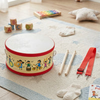 Children's Drum with Mallet and Carrying Strap Double-Sided Drum with Shoulder Strap Small Percussion Instrument for Kids, Beginners, Classroom, Home