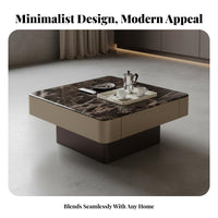 Rectangular Wooden Stand with Drawers Marble Pattern Top Tea Table Minimalist Design Ample Storage Space for Adults, Lounge Area