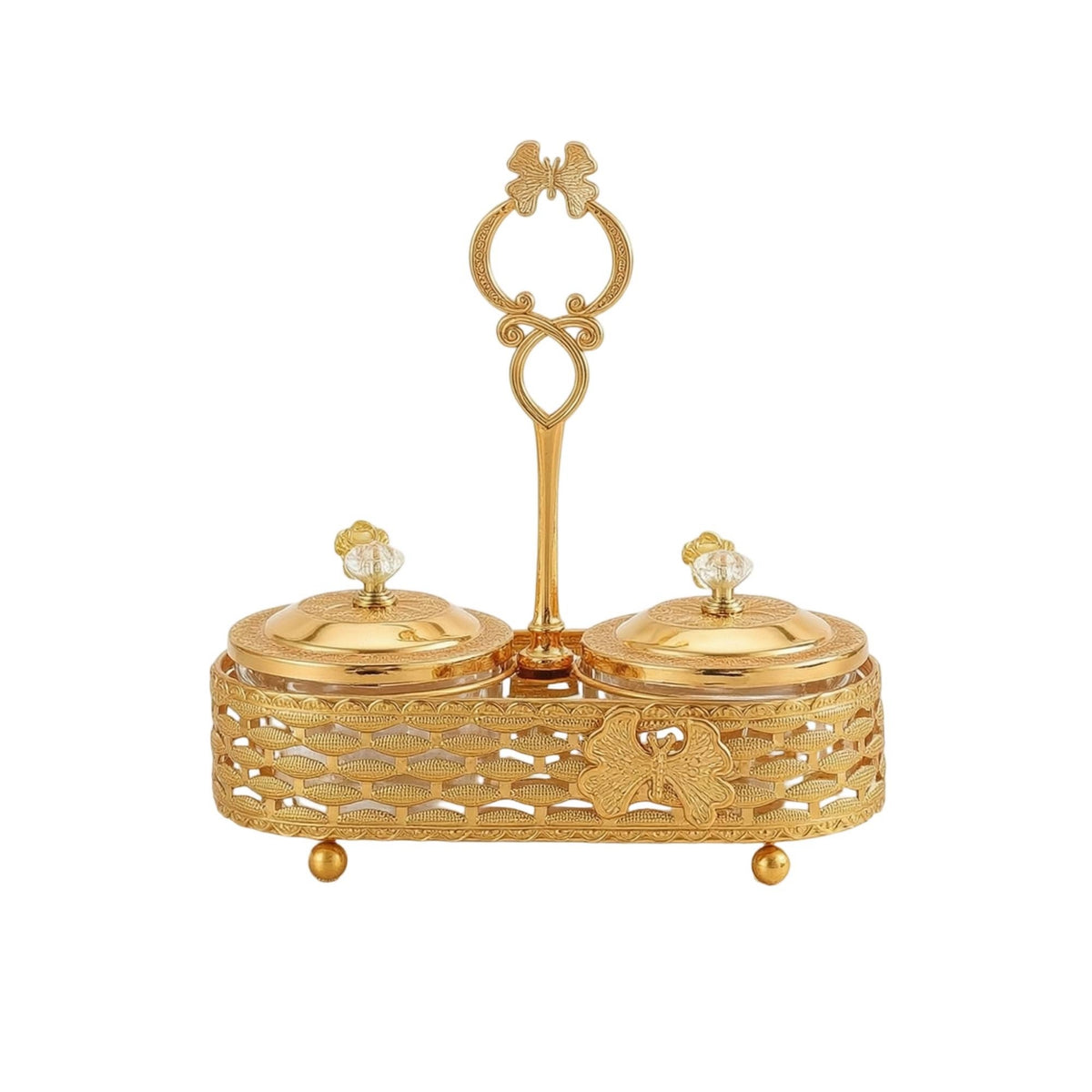 2 Pieces Condiment Jars with Lids and Spoons Golden for Kitchen Countertop