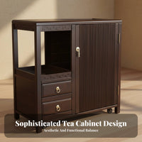 Mobile Tea Station Solid Wood Construction Multi-Tier Rolling Cart on Wheels