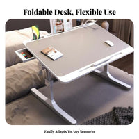 Foldable Design Adjustable Folding Table Tilting Top Adjustable Folding Stand Multi-Functional Bed Tray Anti-Slip Baffle for Students, Telecommuting Workers, Adults, Bedroom, Dorm Room, Floor, Home Away Ice