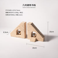 现代中古侘寂风阶梯书档摆件茶室书房桌面家居装饰品书房书柜摆件