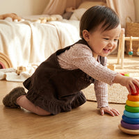 Baby Girl Corduroy Pinafore Dress Ruffled Hem Suspender Skirt Vintage Brown Dungarees for Toddler Easter Outfit Spring Party