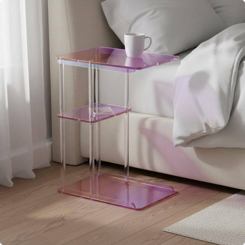 3-Tier Acrylic Side Table Easy to Match Acrylic C-Shaped Table Modern Minimalist Style Home Furniture for Bedroom